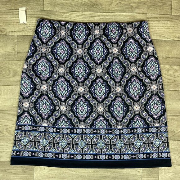 Talbots A-Line Navy Blue Pattern Knit Stretch Skirt sz X - Picture 5 of 6